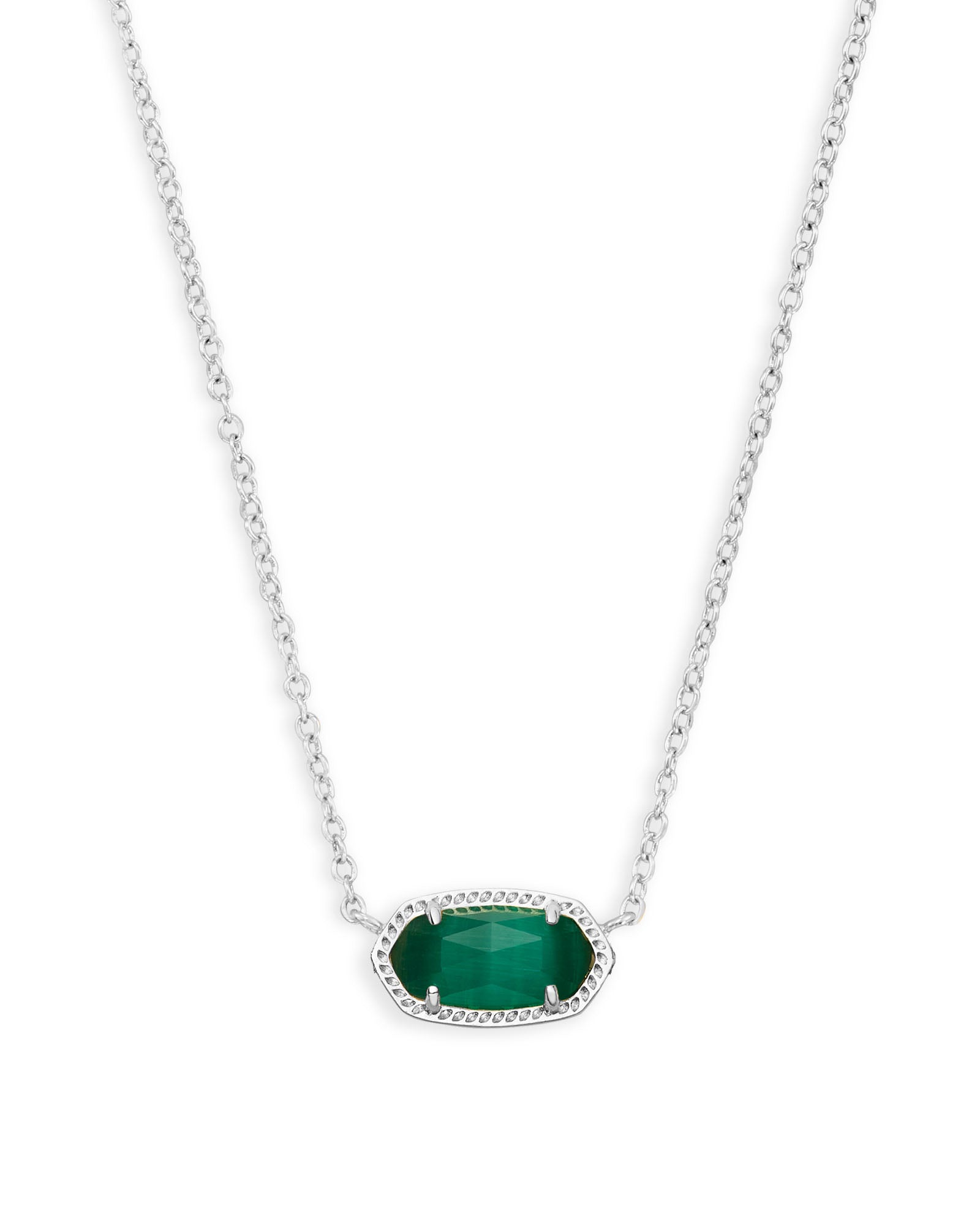 Elisa Pendant Necklace in Rhodium Emerald Cat's Eye