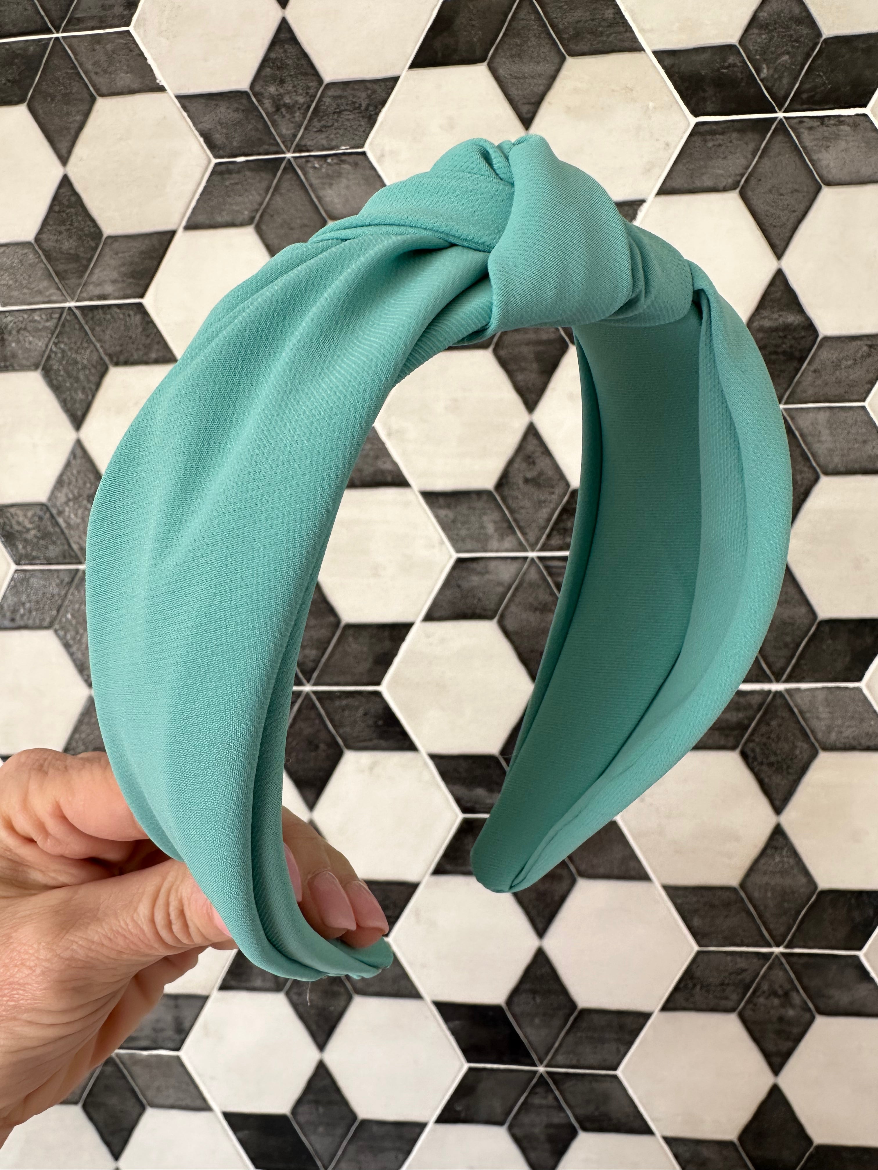 Solid Satin Headband in Aqua