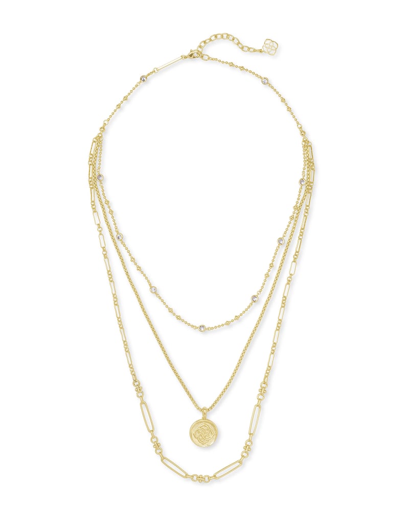 Medallion Triple Stand Necklace in Gold