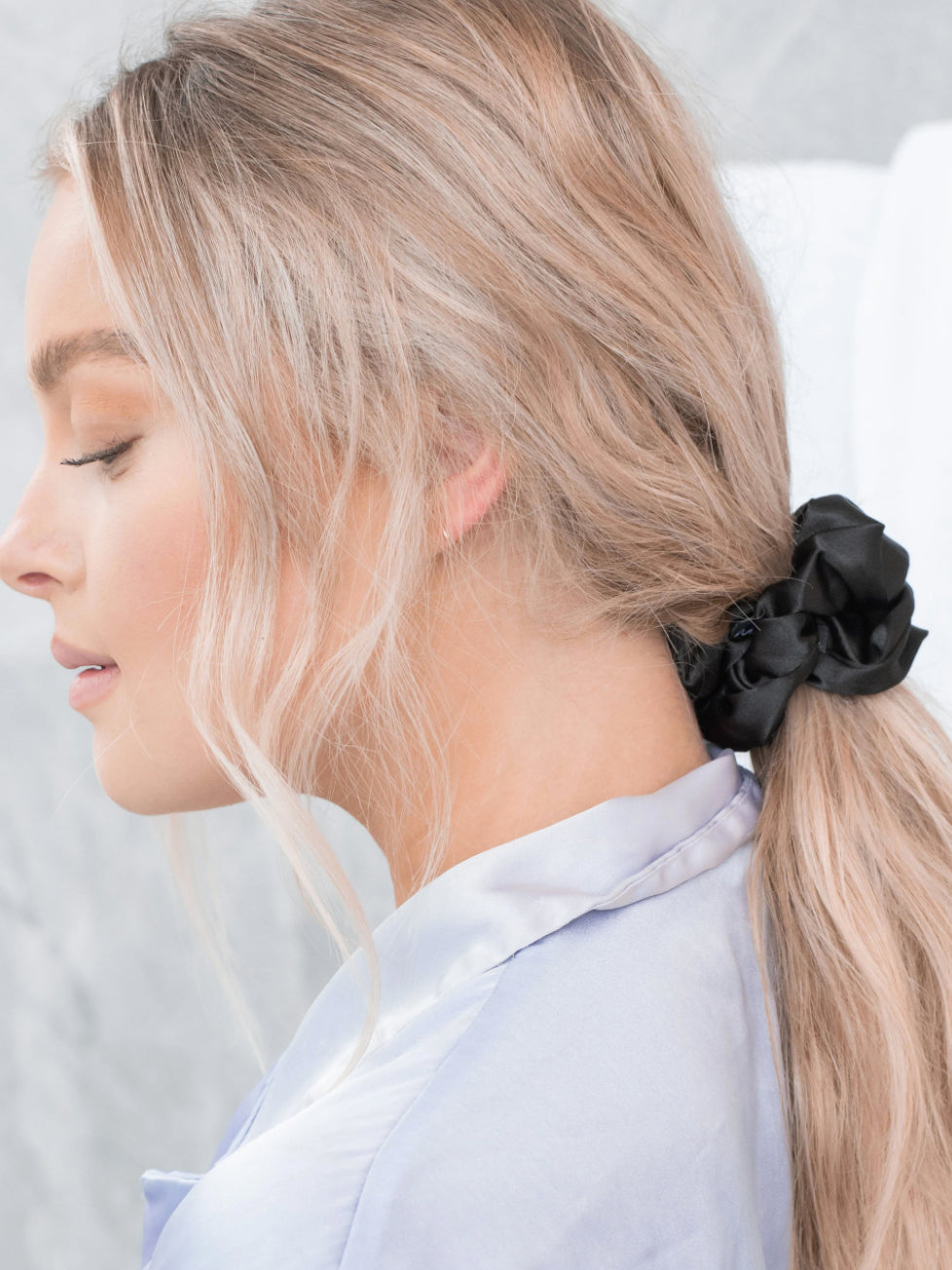 Caring for Me Satin Scrunchie in Black
